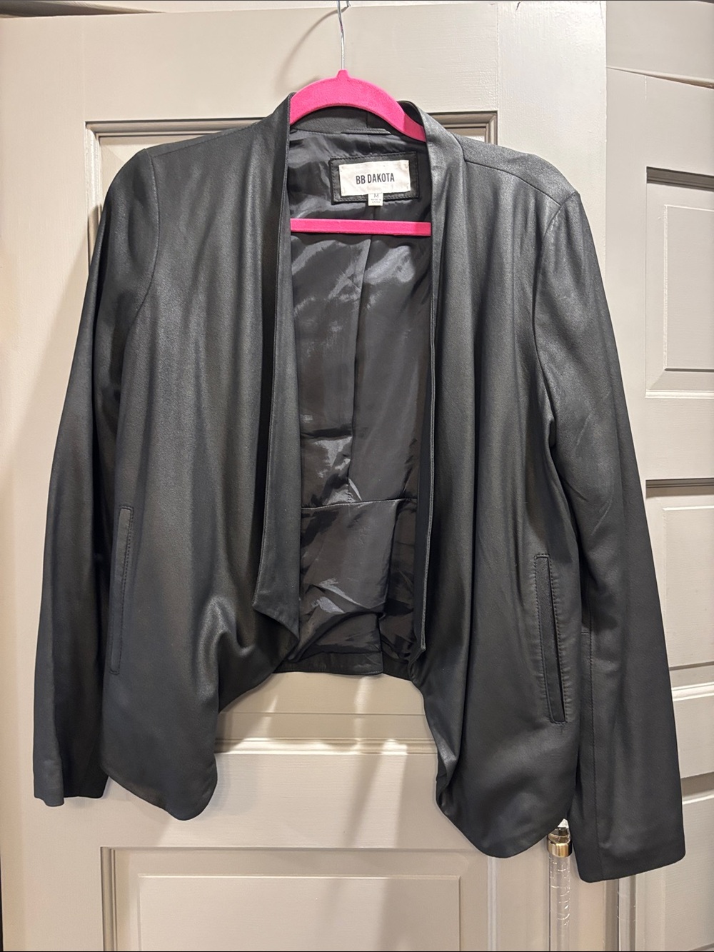 BB Dakota Women’s Black Open-Front Leather Jacket